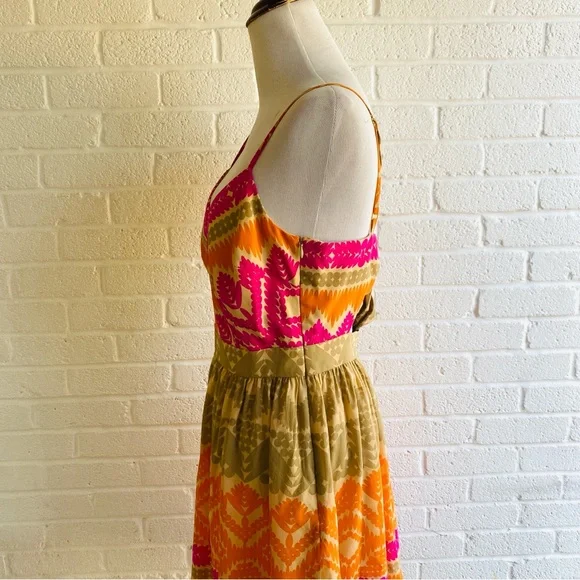 Trina Turk Silk Dress Anargosa Desert Mini Pink and Orange Patterned Size 8 - Picture 4 of 15